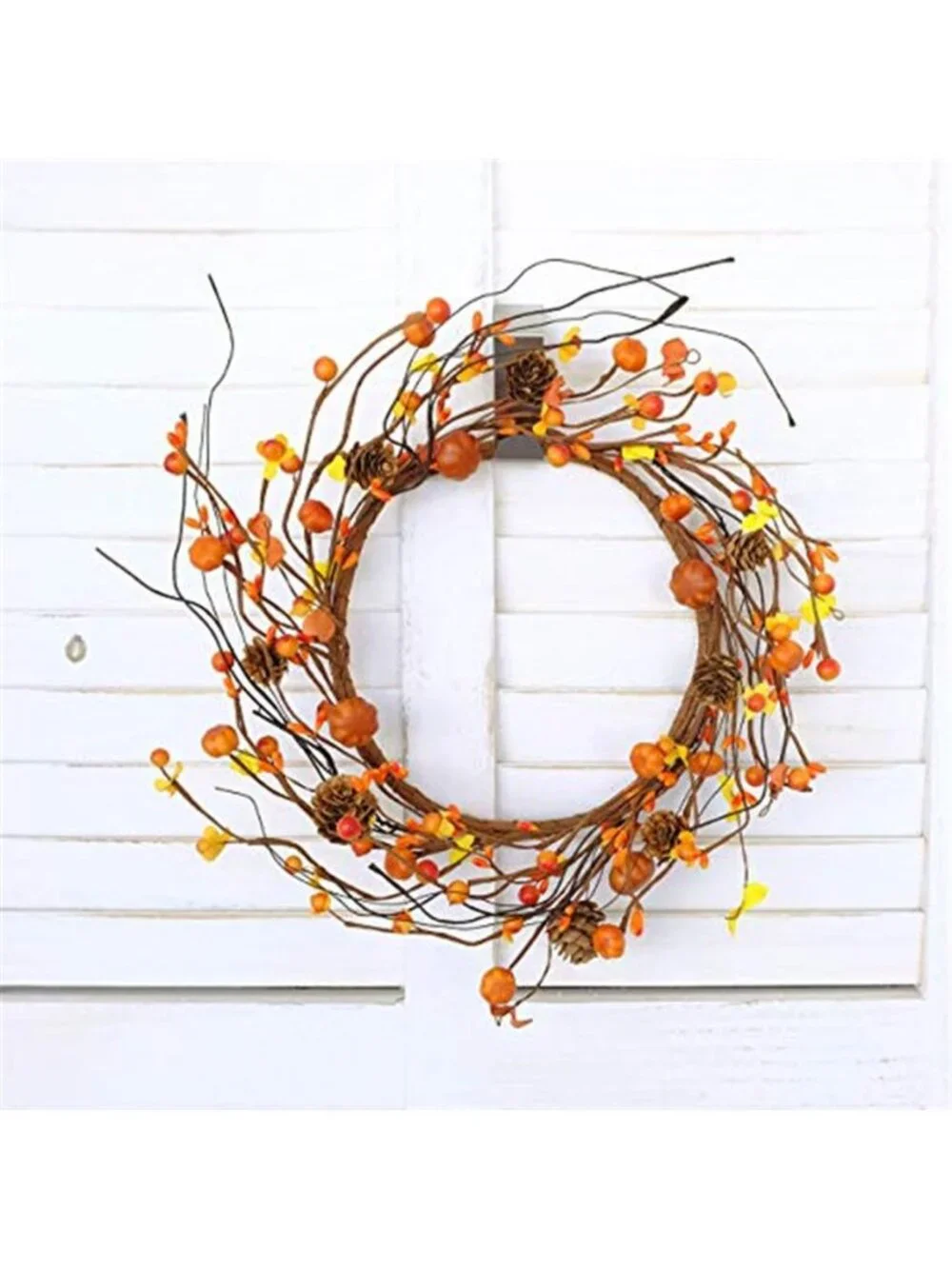 12 Inch Fall Wreath Berries Seeds and Mini Pine Cones Wreath Flower-Shaped